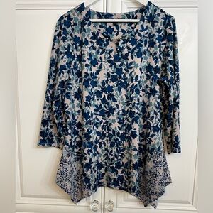 Zac & Rachel Women’s Size Large Long Sleeve Scoop Neck Tunic Blue Green Print